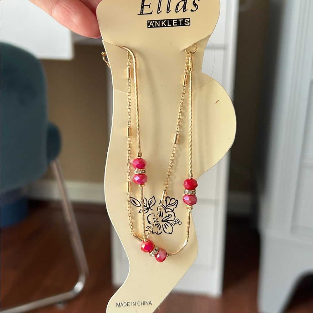 Ellas Gold and Red Anklet